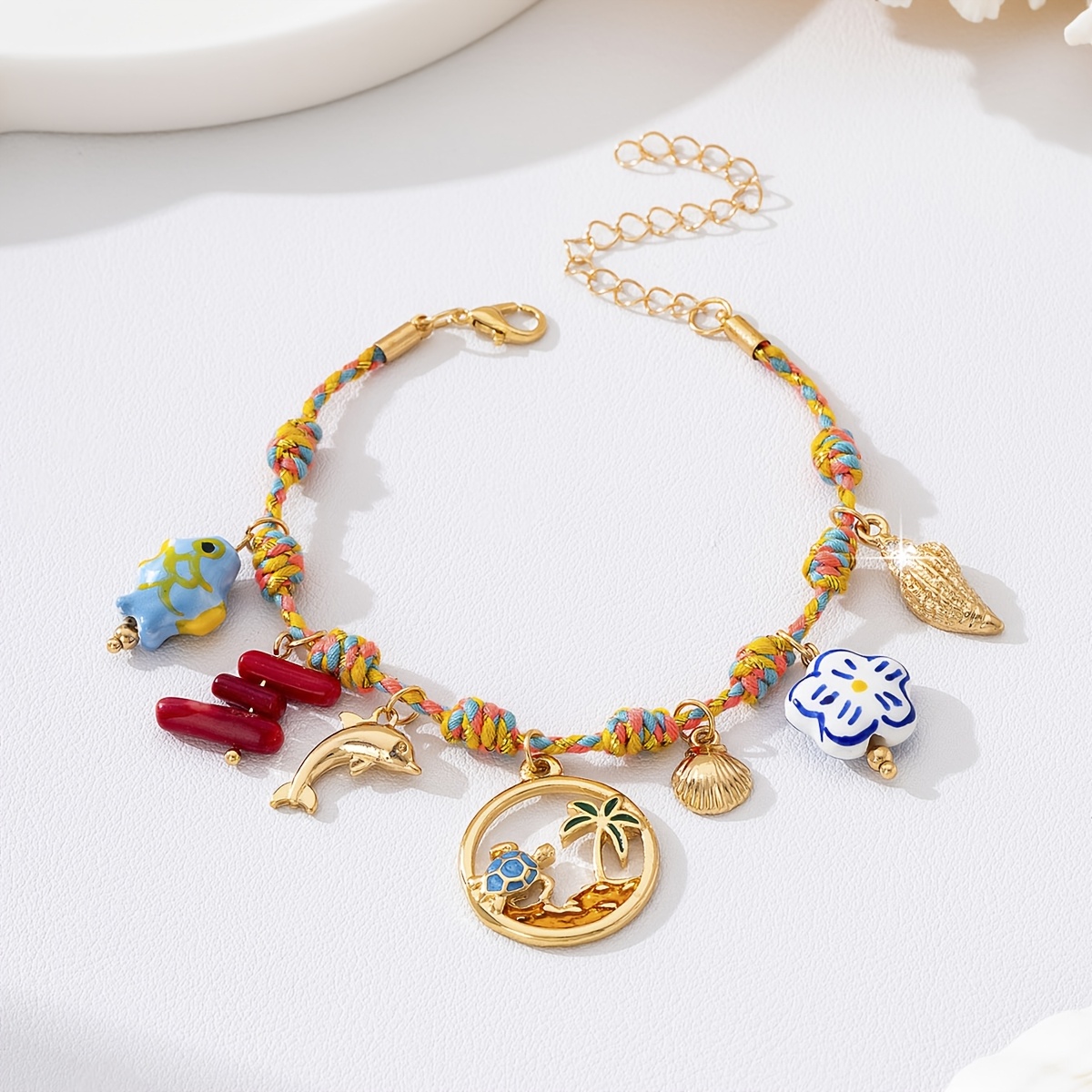 Bohemian Beach Style Ceramic Fish Alloy Bracelet, Vacation Gift